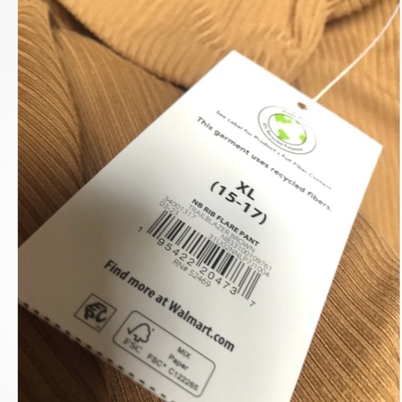 No Boundaries Trailblazer Brown Ribbed Flare Pants W/Lettuce Edge Hem XL (15-17) - Picture 7 of 10